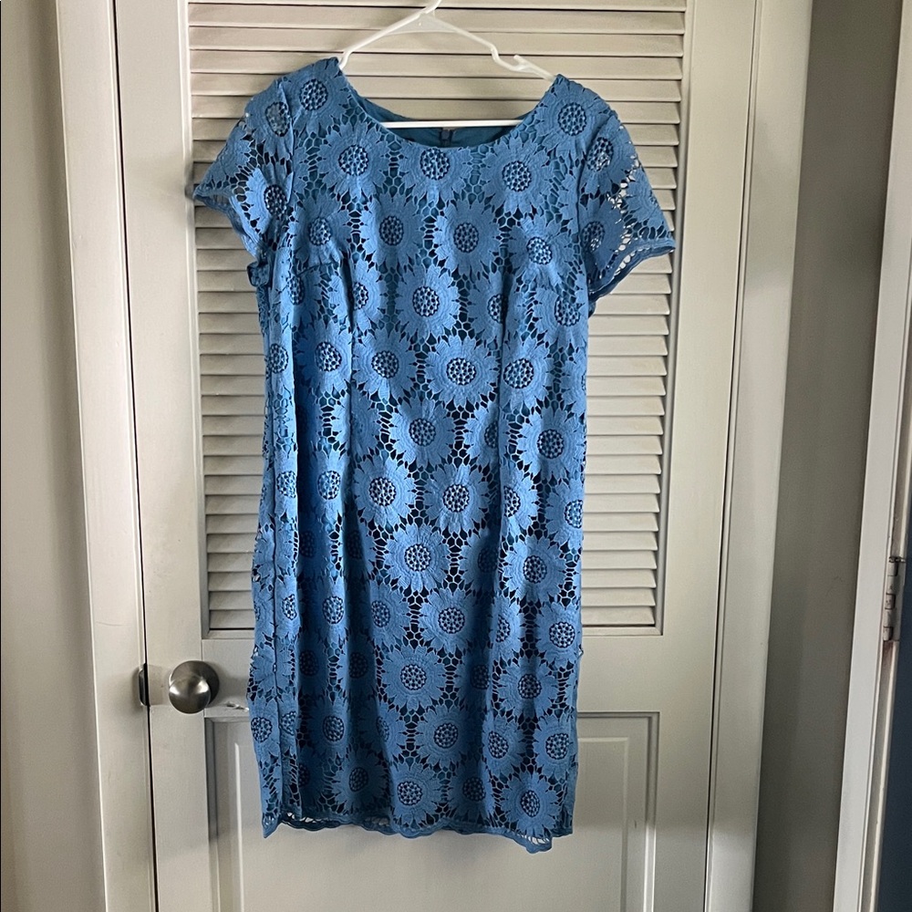 Talbots Blue Eyelet Short Sleeve Shift Dress